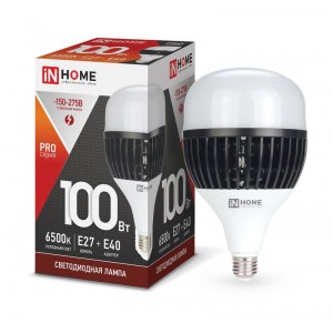 Лампа светодиодная LED-HP-PRO 100Вт грушевидная 6500К холод. бел. E27 9500лм 150-275В с адаптером E40 бел. IN HOME 4690612035697