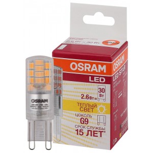 Лампа светодиодная LED STAR PIN30 2.6W/827 (замена 30Вт) 2.6Вт 2700К тепл. бел. G9 320лм 220-240В прозр. пласт. OSRAM 4058075056688