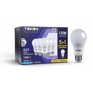 Лампа светодиодная 15Вт А60 6500К Е27 176-264В Promo 5+1 TOKOV ELECTRIC Promo-A60-E27-15-6.5K