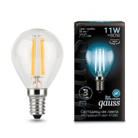 Лампа светодиодная филаментная Black Filament 11Вт P45 шар 4100К нейтр. бел. E14 830лм GAUSS 105801211
