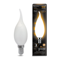 Лампа светодиодная филаментная Filament 5Вт свеча на ветру 2700К тепл. бел. 420лм milky GAUSS 104201105