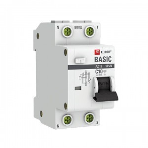 Выключатель автоматический дифференциального тока 1п+N C 10А 30мА тип AC 4.5кА АД-12 Basic EKF DA12-10-30-bas