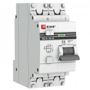 Выключатель автоматический дифференциального тока 2п C 6А 30мА тип AC 4.5кА АД-32 защита 270В электрон. PROxima EKF DA32-06-30-pro